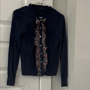 J. Crew Cardigan. floral ruffle detail.